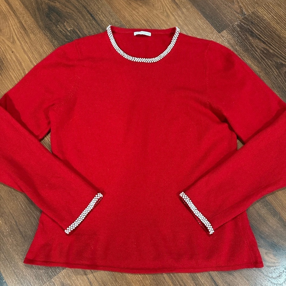 Charter Club 2ply 100% cashmere embellished crewneck red sweater M